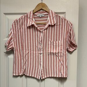 Love Tree Pink and White Striped Button Down Shirt